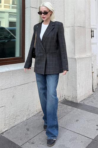 Antrasit Kareli Kadın Blazer Ceket MG2624