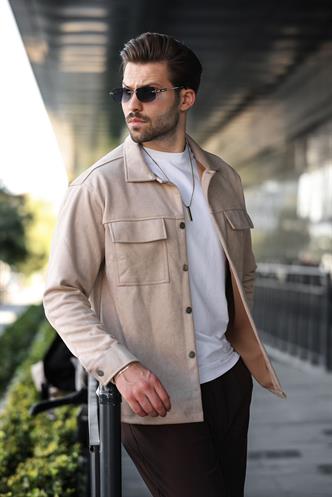 Bej Cep Detaylı Gömlek Ceket 6748