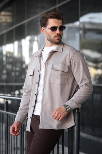 Gri Cep Detaylı Gömlek Ceket 6748