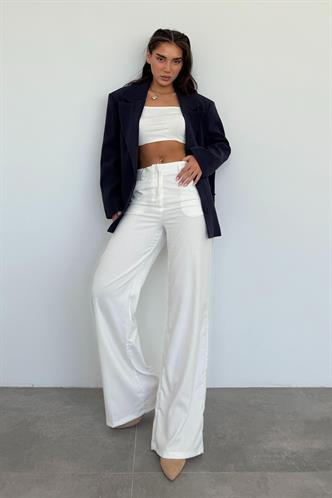 Lacivert Keten Blazer Kadın Ceket Mg2443