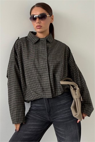 Haki Ekose Desenli Oversize Kadın Bomber Ceket MG2920