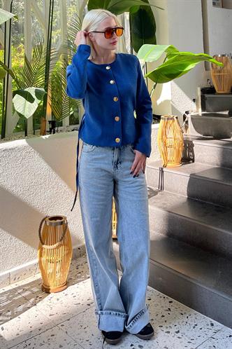 Saks Kemerli Ve Dokulu Kadın Ceket MG2209