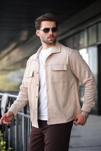 Bej Cep Detaylı Gömlek Ceket 6748