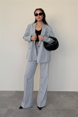Gri Oversize Blazer Kadın Ceket Mg2445