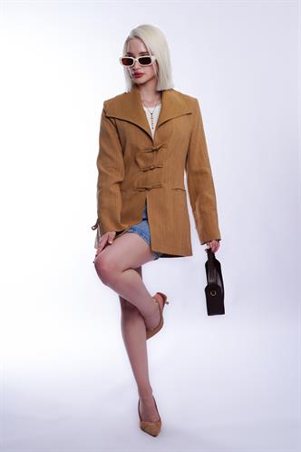 Hardal  Bağlama Detaylı Blazer Kadın Ceket Mg2482