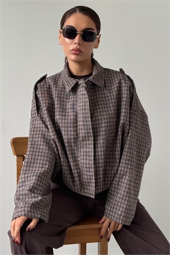 Vizon Ekose Desenli Oversize Kadın Bomber Ceket MG2920