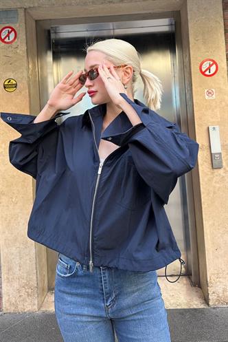 Lacivert Fermuarlı Cep Detaylı Oversize Kadın Ceket MG2188