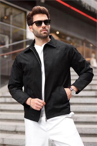 Siyah Polo Yaka Süet Erkek Ceket E7221