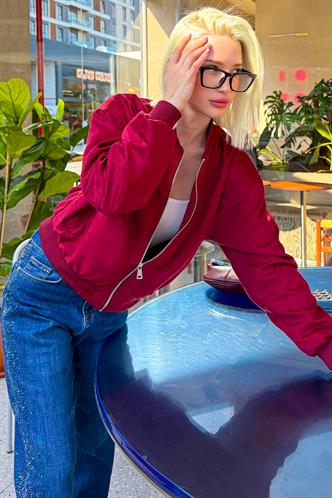 Bordo Astarlı Kadın Bomber Ceket MG2545