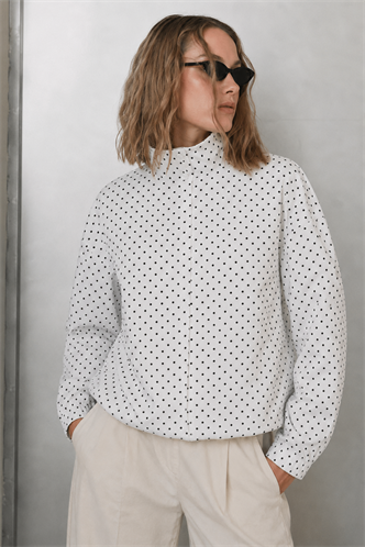 Beyaz Puantiyeli Dik Yaka Bomber Ceket MG2850