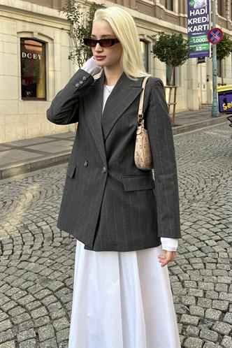 Füme Çizgili Kadın Blazer Ceket MG2624