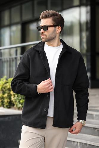 Siyah Kaşe Gömlek Erkek Ceket E6765