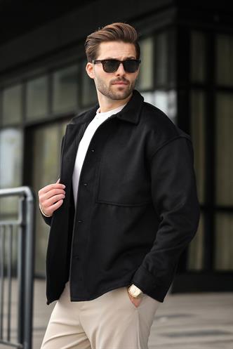 Siyah Kaşe Gömlek Erkek Ceket E6765