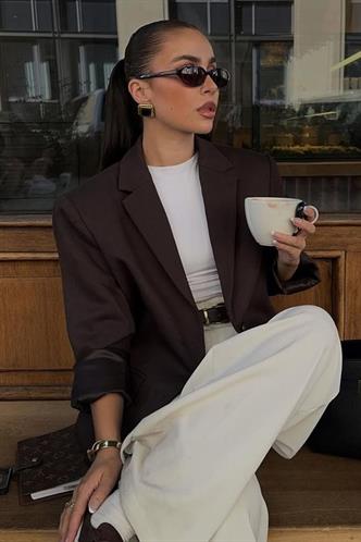 Kahverengi Astarlı Kadın Blazer Ceket Mg2508