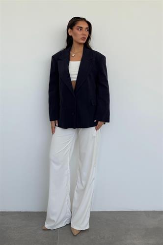 Lacivert Keten Blazer Kadın Ceket Mg2443