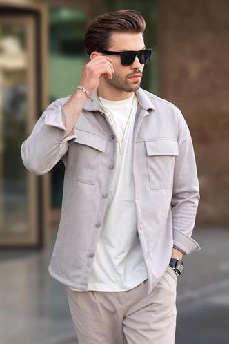 Gri Cep Detaylı Gömlek Ceket 6748