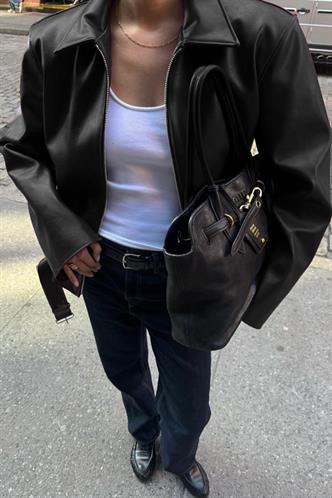 Siyah Kemerli Suni Deri Kadın Ceket Mg2548