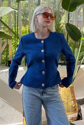 Saks Kemerli Ve Dokulu Kadın Ceket MG2209