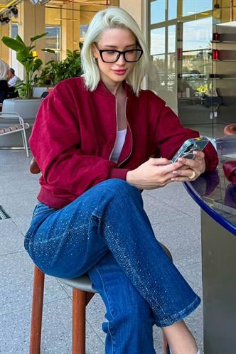 Bordo Astarlı Kadın Bomber Ceket MG2545