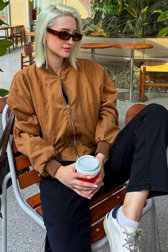 Kahverengi Astarlı Kadın Bomber Ceket MG2545