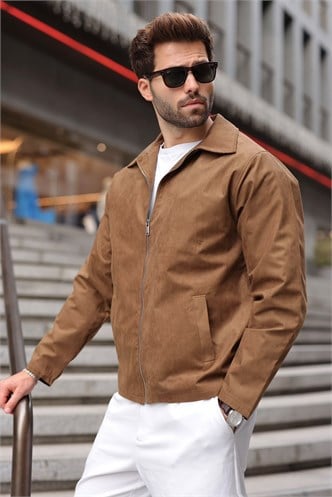 Camel Polo Yaka Süet Erkek Ceket E7221