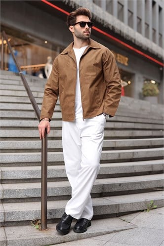 Camel Polo Yaka Süet Erkek Ceket E7221