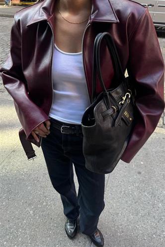 Bordo  Kemerli Suni Deri Kadın Ceket Mg2548