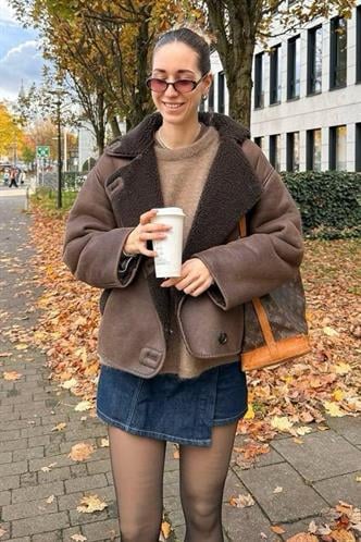 Kahverengi Oversize Kürklü Süet Ceket MG2622