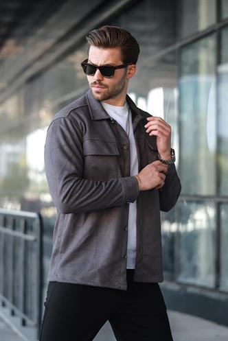 Füme  Cep Detaylı Gömlek Ceket 6748