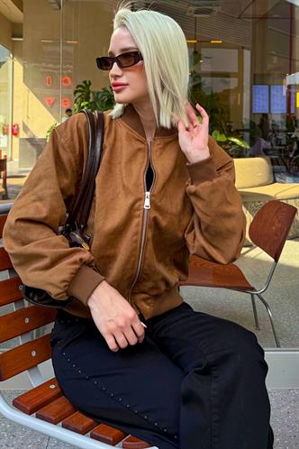 Kahverengi Astarlı Kadın Bomber Ceket MG2545