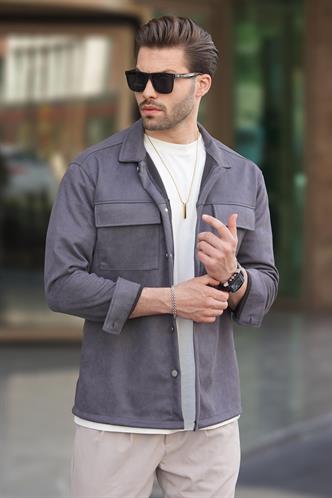 Füme  Cep Detaylı Gömlek Ceket 6748