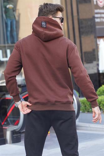Koyu Kahverengi Fermuarlı Kapüşonlu Sweatshirt 6143