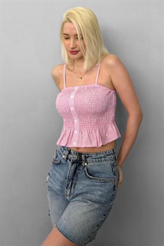 Pembe Ayarlanabilir Askı Pötikareli Crop Mg2371 