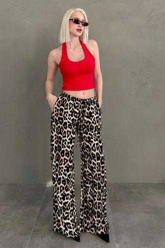 Kırmızı Halter Yaka Boyun Askılı Crop Top MG2456