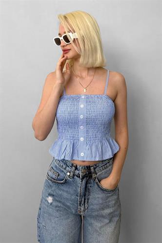 Bebe Mavisi Ayarlanabilir Askı Pötikareli Crop Mg2371 