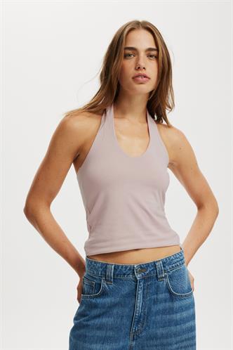 Taş Rengi Halter Yaka Boyun Askılı Crop Top MG2456