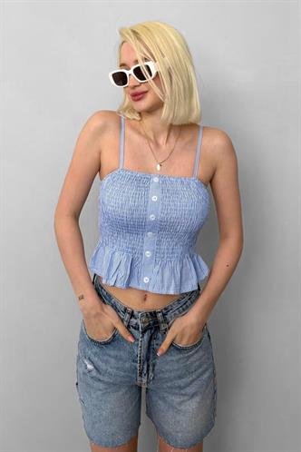 Bebe Mavisi Ayarlanabilir Askı Pötikareli Crop Mg2371 