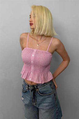 Pembe Ayarlanabilir Askı Pötikareli Crop Mg2371 