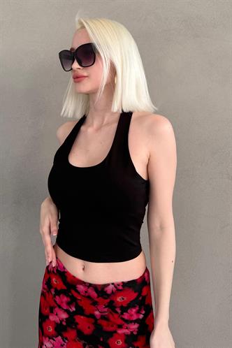 Siyah Halter Yaka Boyun Askılı Crop Top MG2456
