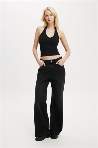 Siyah Halter Yaka Boyun Askılı Crop Top MG2456
