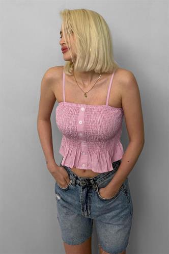Pembe Ayarlanabilir Askı Pötikareli Crop Mg2371 