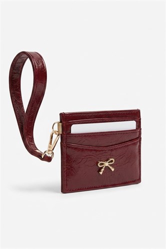 Bordo Askılı Deri Görünümlü Kadın Kartlık MG2845