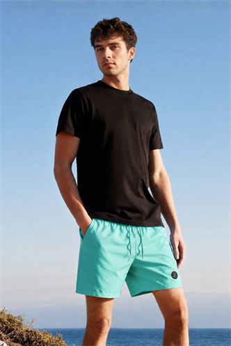 Men Basic Green Swim Shorts