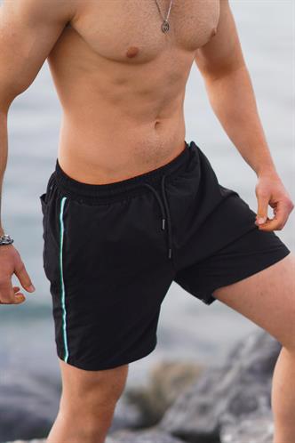 Siyah Yandan Şeritli Cepli Erkek Deniz Şortu 6896