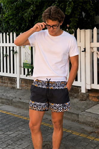 Black Designed Swim Shorts 5788