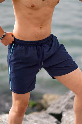 Lacivert Yandan Şeritli Cepli Erkek Deniz Şortu 7212