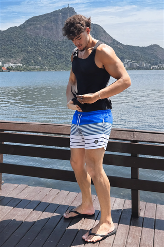 Madmext Mavi Çizgili Erkek Deniz Şort 6362