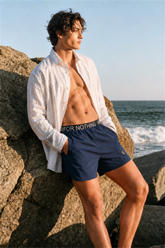Madmext Men Navy Blue Swim Shorts 5087
