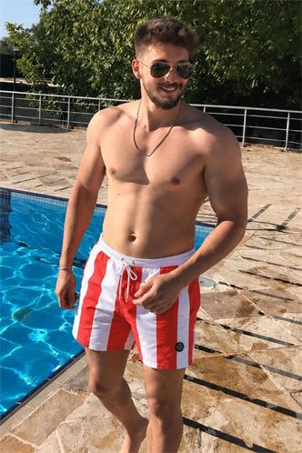 Kırmızı Çizgili Erkek Deniz Şortu 6360