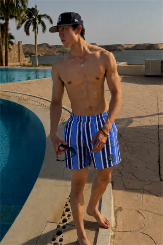 Madmext Saxe Striped Swim Wear Short MDX2956